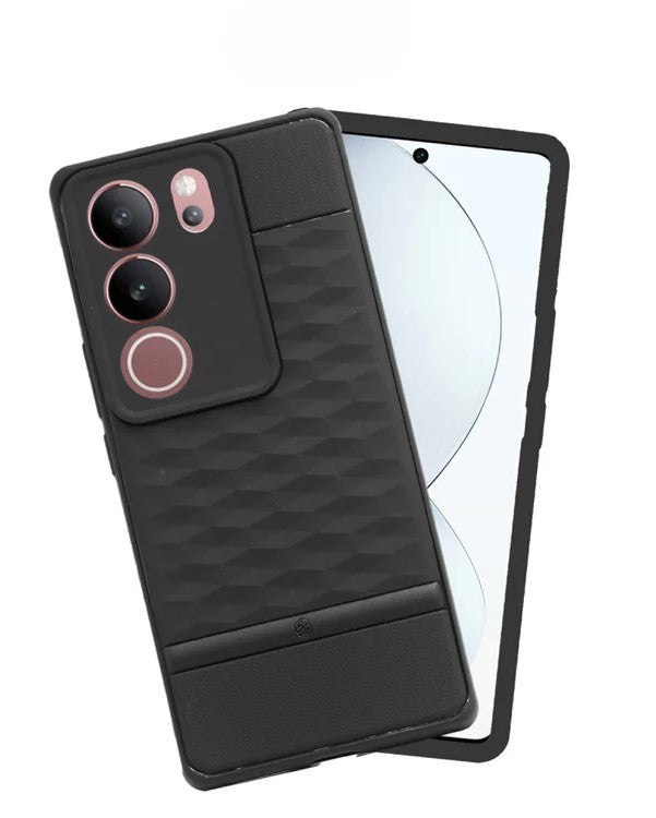 VAKIBO Parallax Design Black Coloured Soft TPU Rubber Back Cover Case With Camera Protection Ring Suitable for Vivo V29 Pro
