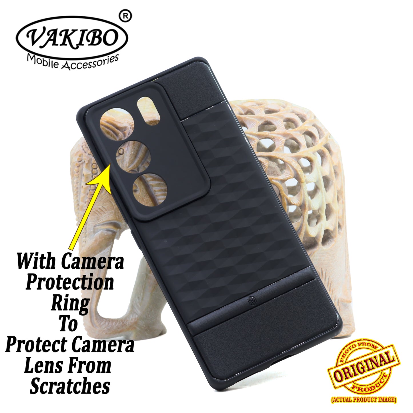 VAKIBO Parallax Design Black Coloured Soft TPU Rubber Back Cover Case With Camera Protection Ring Suitable for Vivo V29