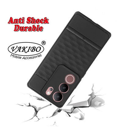 VAKIBO Parallax Design Black Coloured Soft TPU Rubber Back Cover Case With Camera Protection Ring Suitable for Vivo S17 Pro