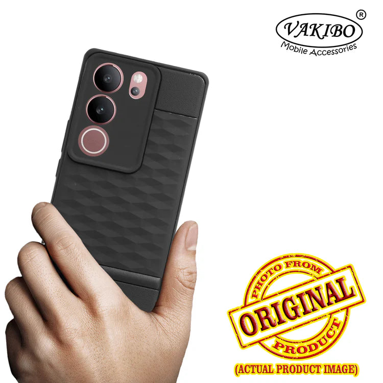 VAKIBO Parallax Design Black Coloured Soft TPU Rubber Back Cover Case With Camera Protection Ring Suitable for Vivo V29 Pro