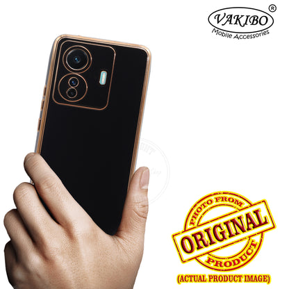 VAKIBO Golden Chrome Border Black Coloured Soft TPU Back Cover Case With Camera Protection Suitable for Vivo T1 Pro