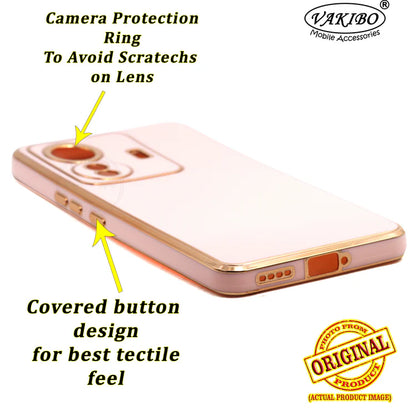 VAKIBO Golden Chrome Border Peach Coloured Soft TPU Back Cover Case With Camera Protection Suitable for Iqoo Z6 Pro