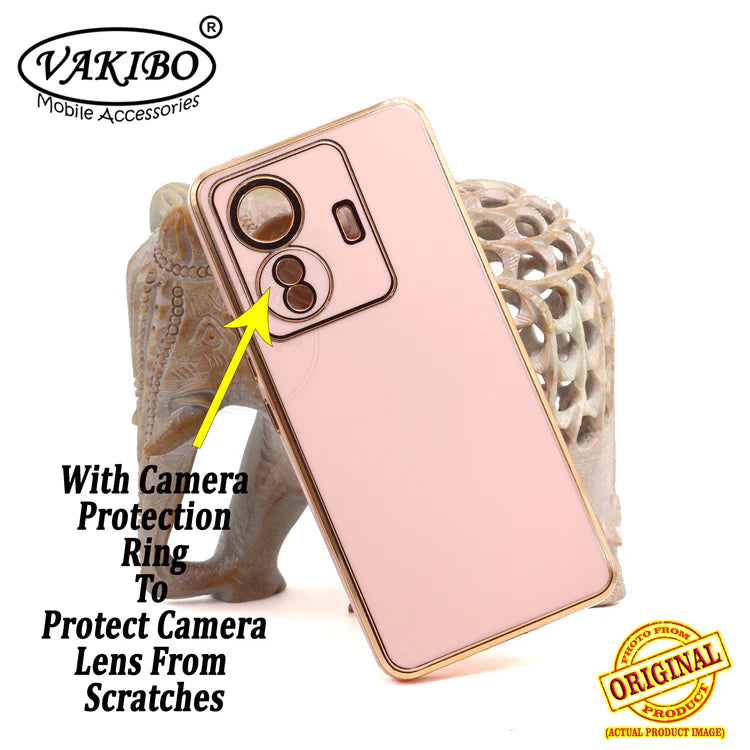VAKIBO Golden Chrome Border Peach Coloured Soft TPU Back Cover Case With Camera Protection Suitable for Iqoo Z6 Pro