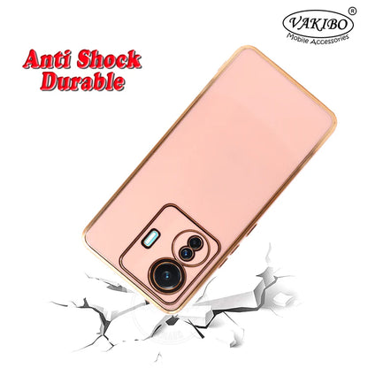 VAKIBO Golden Chrome Border Peach Coloured Soft TPU Back Cover Case With Camera Protection Suitable for Iqoo Z6 Pro