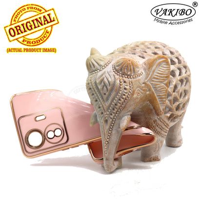 VAKIBO Golden Chrome Border Peach Coloured Soft TPU Back Cover Case With Camera Protection Suitable for Vivo T1 Pro