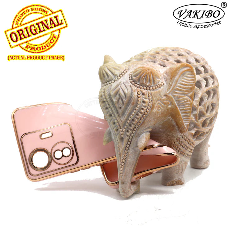 VAKIBO Golden Chrome Border Peach Coloured Soft TPU Back Cover Case With Camera Protection Suitable for Iqoo Z6 Pro
