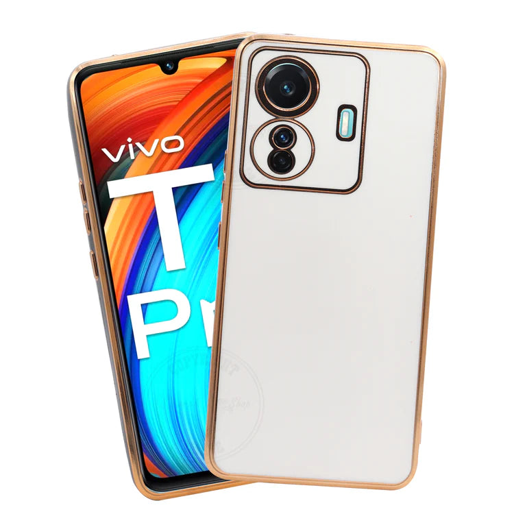 VAKIBO Golden Chrome Border White Coloured Soft TPU Back Cover Case With Camera Protection Suitable for Iqoo Z6 Pro