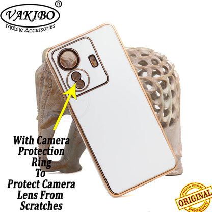 VAKIBO Golden Chrome Border White Coloured Soft TPU Back Cover Case With Camera Protection Suitable for Iqoo Z6 Pro