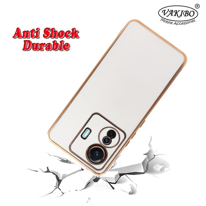 VAKIBO Golden Chrome Border White Coloured Soft TPU Back Cover Case With Camera Protection Suitable for Vivo T1 Pro