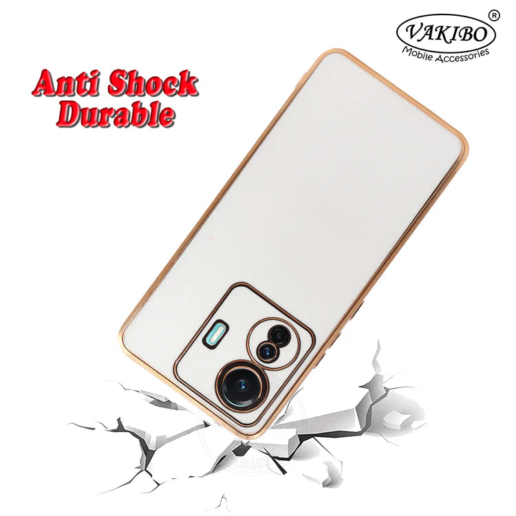 VAKIBO Golden Chrome Border White Coloured Soft TPU Back Cover Case With Camera Protection Suitable for Iqoo Z6 Pro