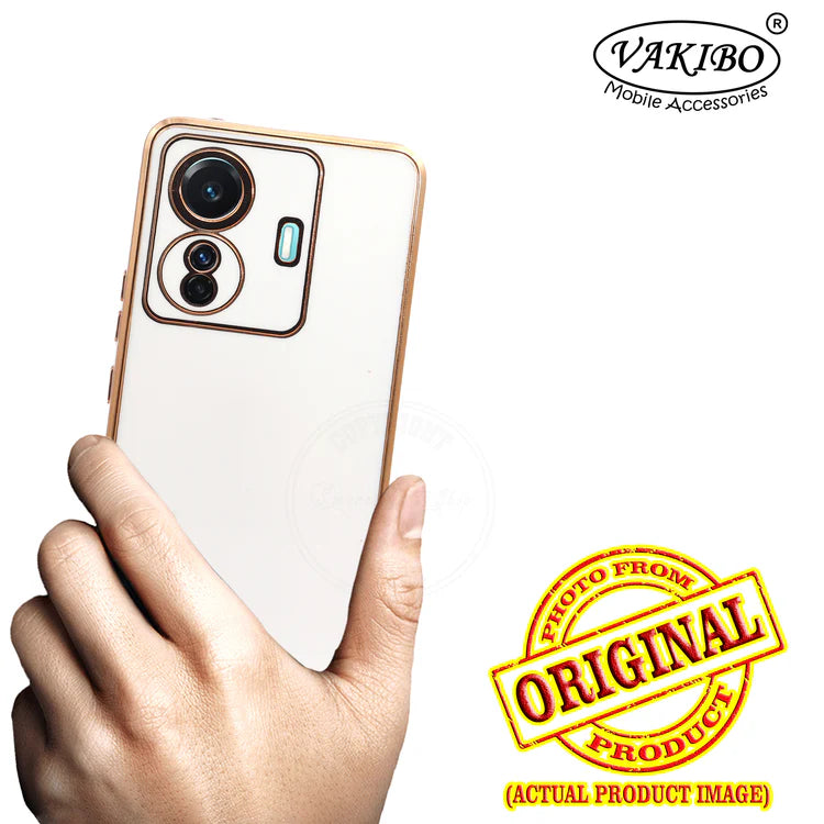 VAKIBO Golden Chrome Border White Coloured Soft TPU Back Cover Case With Camera Protection Suitable for Iqoo Z6 Pro