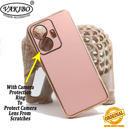 VAKIBO Golden Chrome Border Peach Coloured Soft TPU Back Cover Case With Camera Protection Suitable for Vivo T1 44W