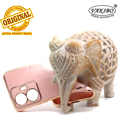 VAKIBO Golden Chrome Border Peach Coloured Soft TPU Back Cover Case With Camera Protection Suitable for Vivo T1 44W