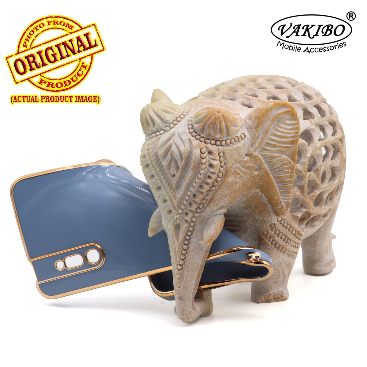 VAKIBO Golden Chrome Border Steel Blue Coloured Soft TPU Back Cover Case With Camera Protection Suitable for Vivo V15 Pro