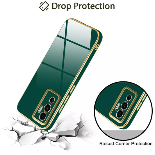 VAKIBO Golden Chrome Border Green Coloured Soft TPU Back Cover Case With Camera Protection Suitable for Vivo V23e 5G