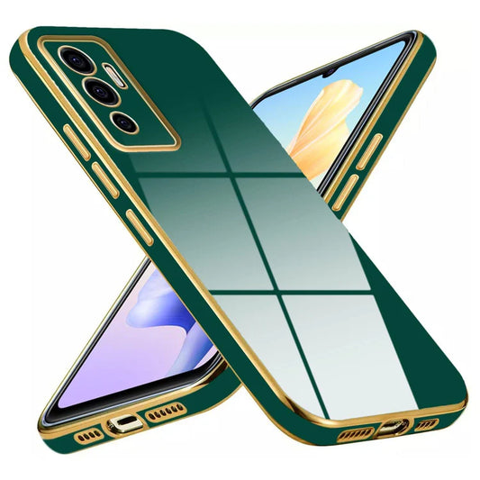 VAKIBO Golden Chrome Border Green Coloured Soft TPU Back Cover Case With Camera Protection Suitable for Vivo V23e 5G