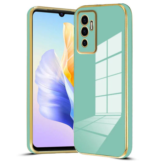 VAKIBO Golden Chrome Border Pista Coloured Soft TPU Back Cover Case With Camera Protection Suitable for Vivo V23e 5G