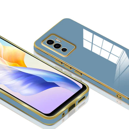 VAKIBO Golden Chrome Border Steel Blue Coloured Soft TPU Back Cover Case With Camera Protection Suitable for Vivo V23e 5G