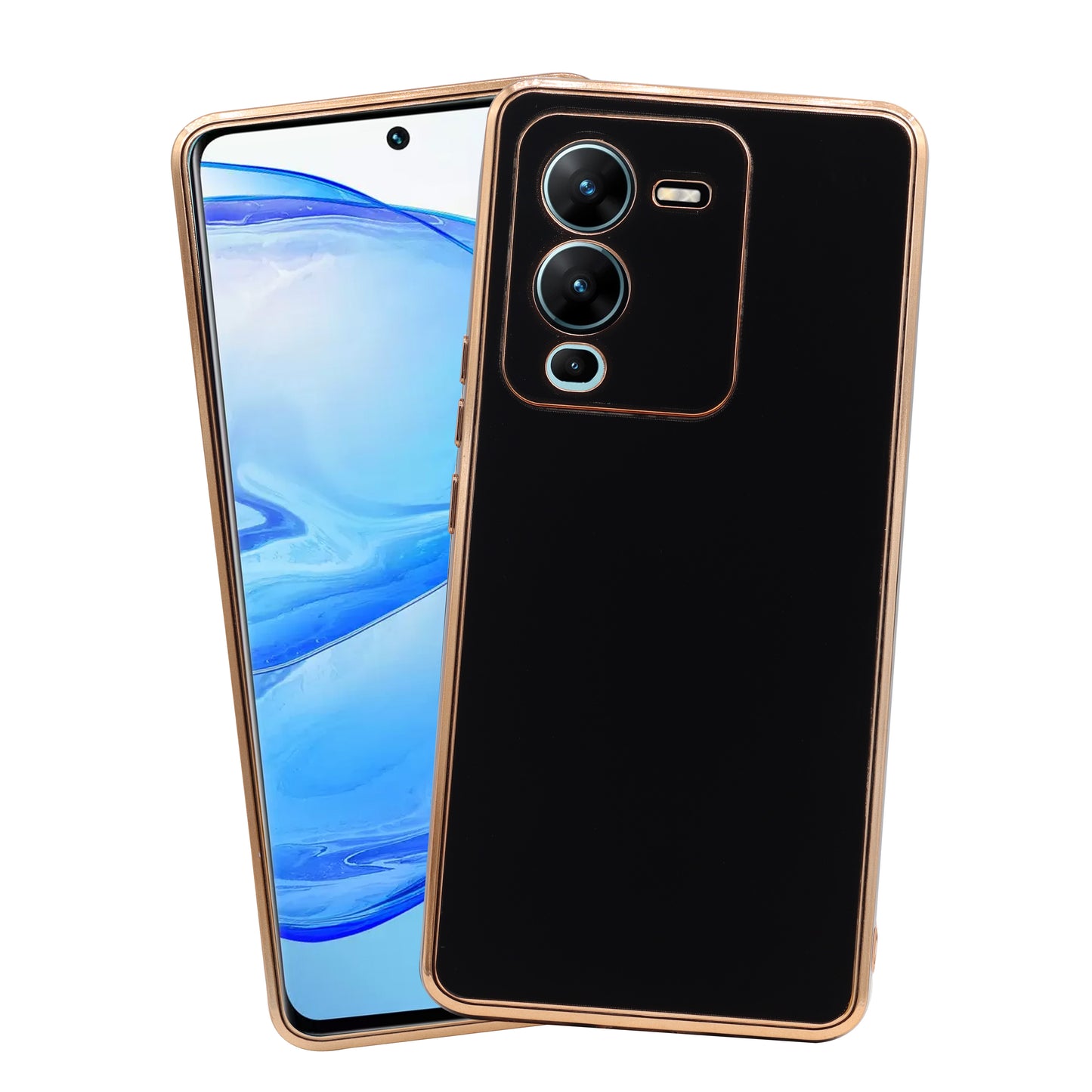 VAKIBO Golden Chrome Border Black Coloured Soft TPU Back Cover Case With Camera Protection Suitable for Vivo V25 Pro