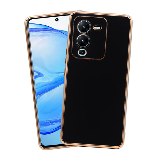 VAKIBO Golden Chrome Border Black Coloured Soft TPU Back Cover Case With Camera Protection Suitable for Vivo V25 Pro