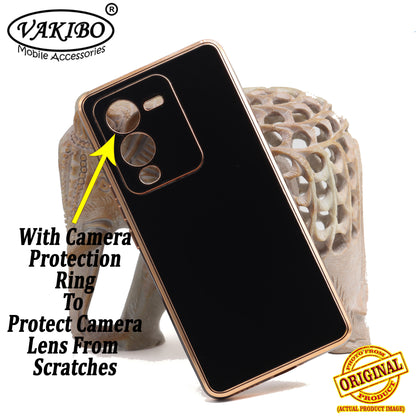 VAKIBO Golden Chrome Border Black Coloured Soft TPU Back Cover Case With Camera Protection Suitable for Vivo V25 Pro