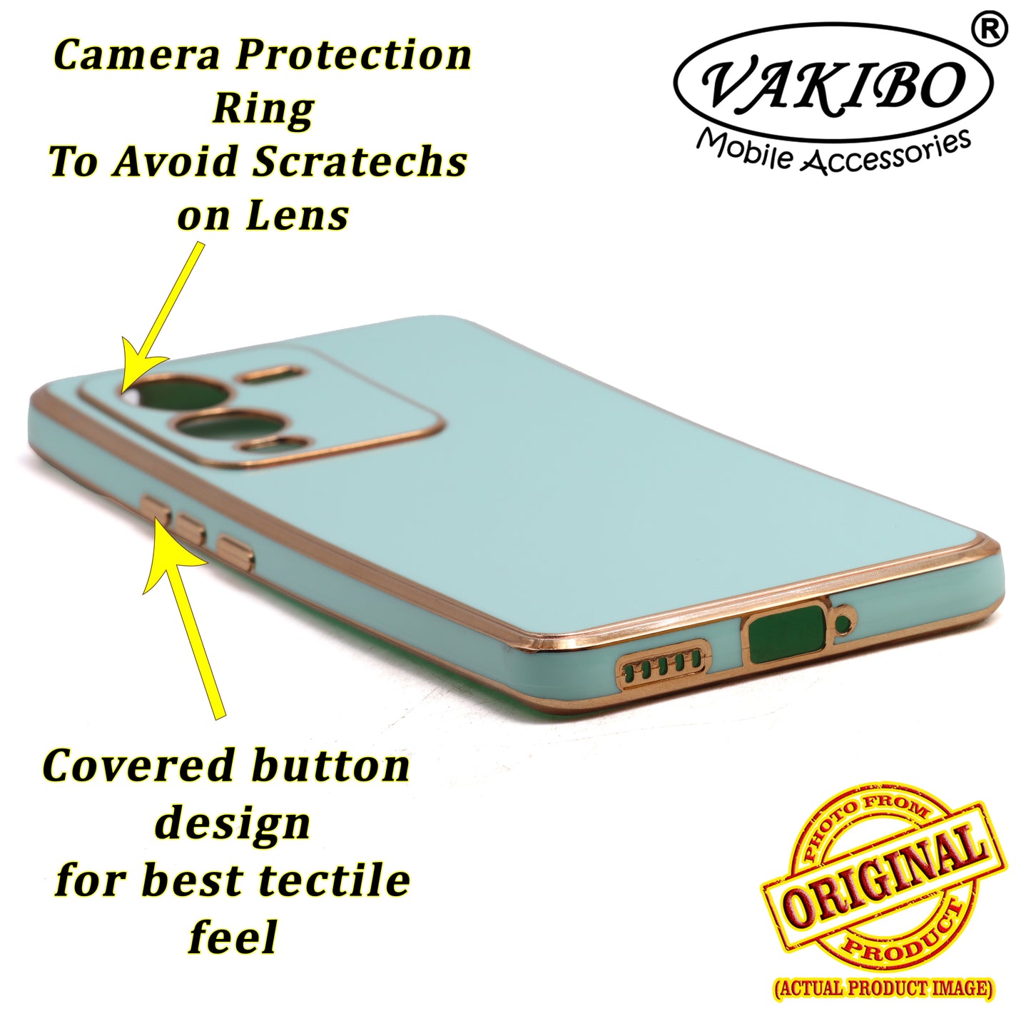 VAKIBO Golden Chrome Border Pista Coloured Soft TPU Back Cover Case With Camera Protection Suitable for Vivo V25 Pro