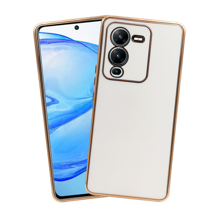 VAKIBO Golden Chrome Border White Coloured Soft TPU Back Cover Case With Camera Protection Suitable for Vivo V25 Pro