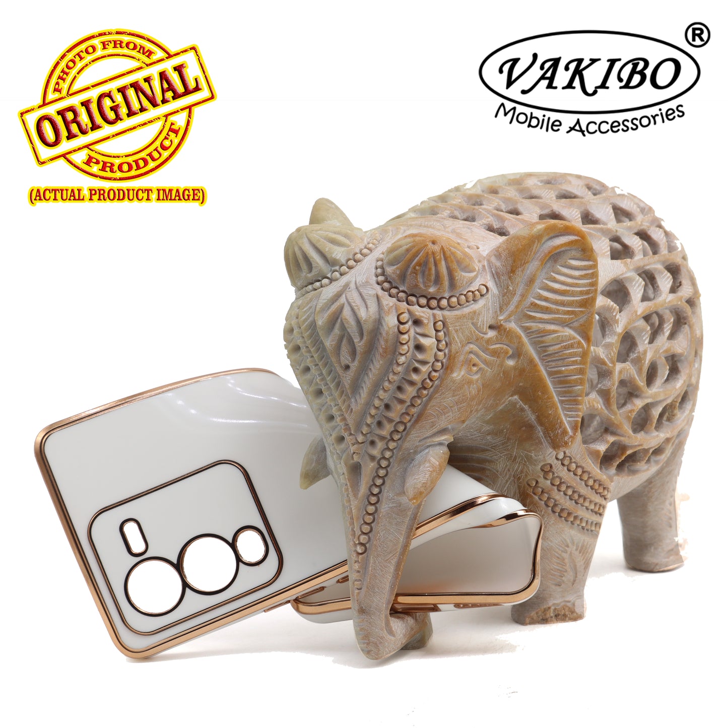 VAKIBO Golden Chrome Border White Coloured Soft TPU Back Cover Case With Camera Protection Suitable for Vivo V25 Pro