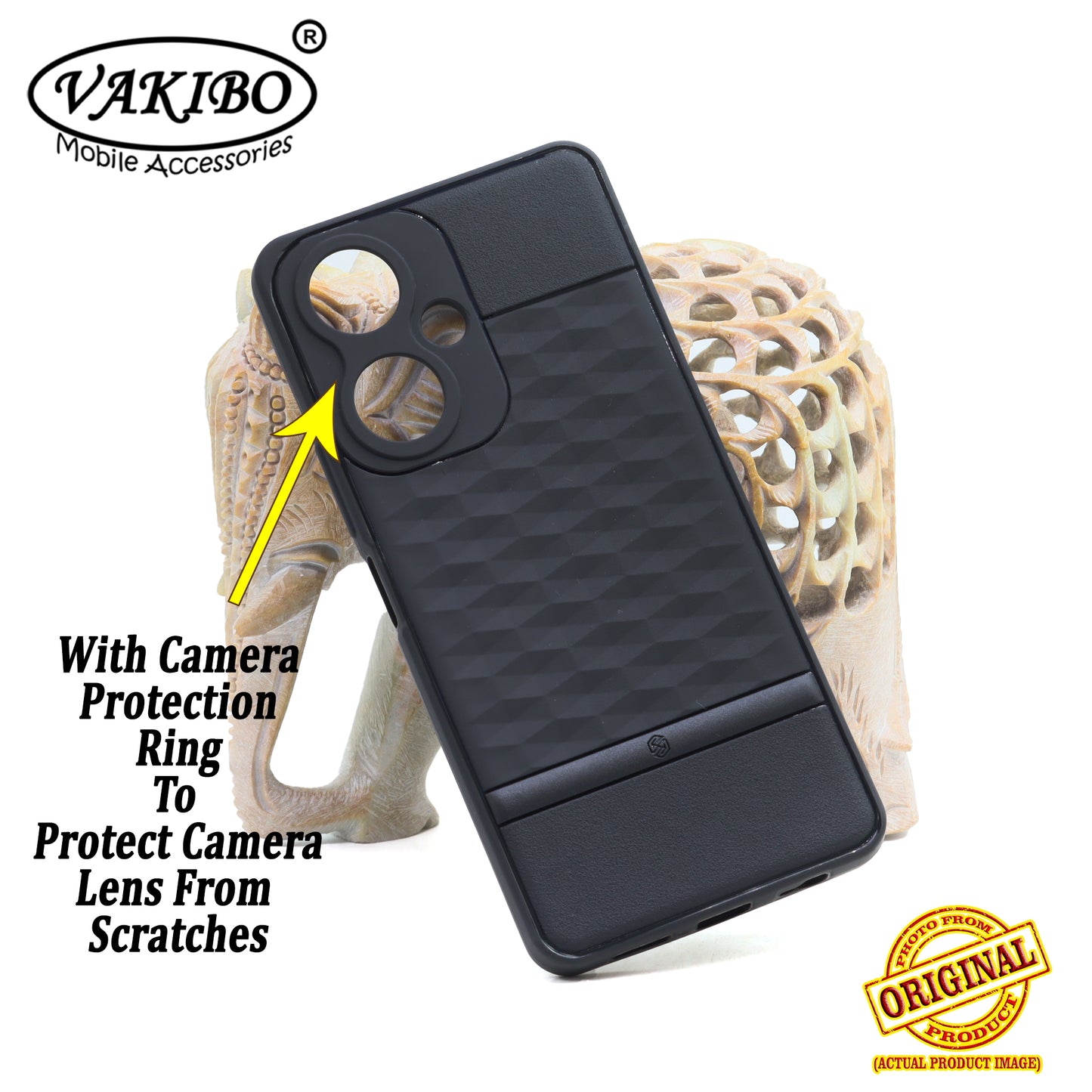 VAKIBO Parallax Design Black Coloured Soft TPU Rubber Back Cover Case With Camera Protection Ring Suitable for Vivo Y27