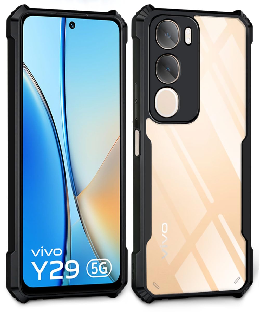 VAKIBO Best Selling Black and Transparent Coloured Made With Soft TPU and Acrylic Back Cover Case With 4 Corner and Camera Protection Suitable for Vivo Y29
