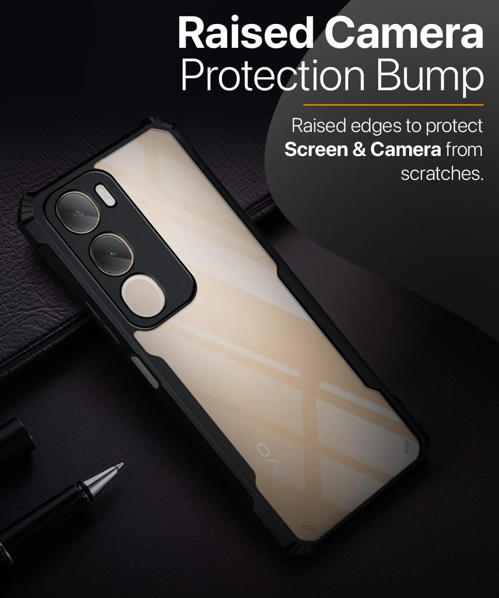 VAKIBO Best Selling Black and Transparent Coloured Made With Soft TPU and Acrylic Back Cover Case With 4 Corner and Camera Protection Suitable for Vivo Y29