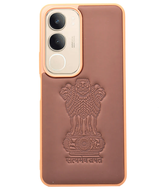 Vivo Y29 5G Back Cover – Indian Emblem | Satyamev Jayate Design | Soft TPU Brown Case
