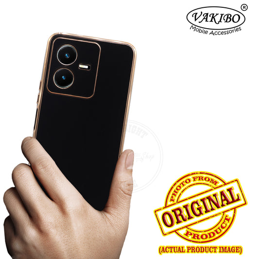 VAKIBO Golden Chrome Border Black Coloured Soft TPU Back Cover Case With Camera Protection Suitable for Vivo Y35