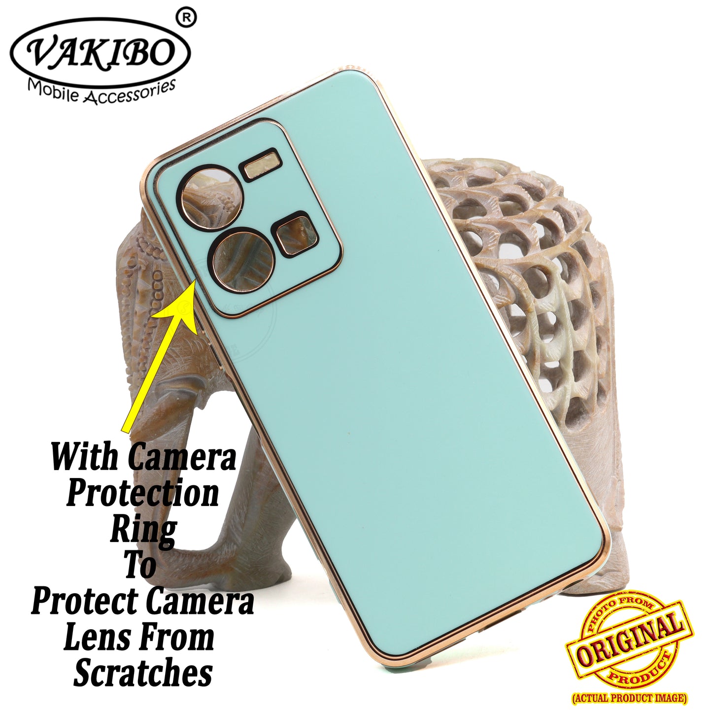 VAKIBO Golden Chrome Border Pista Coloured Soft TPU Back Cover Case With Camera Protection Suitable for Vivo Y35