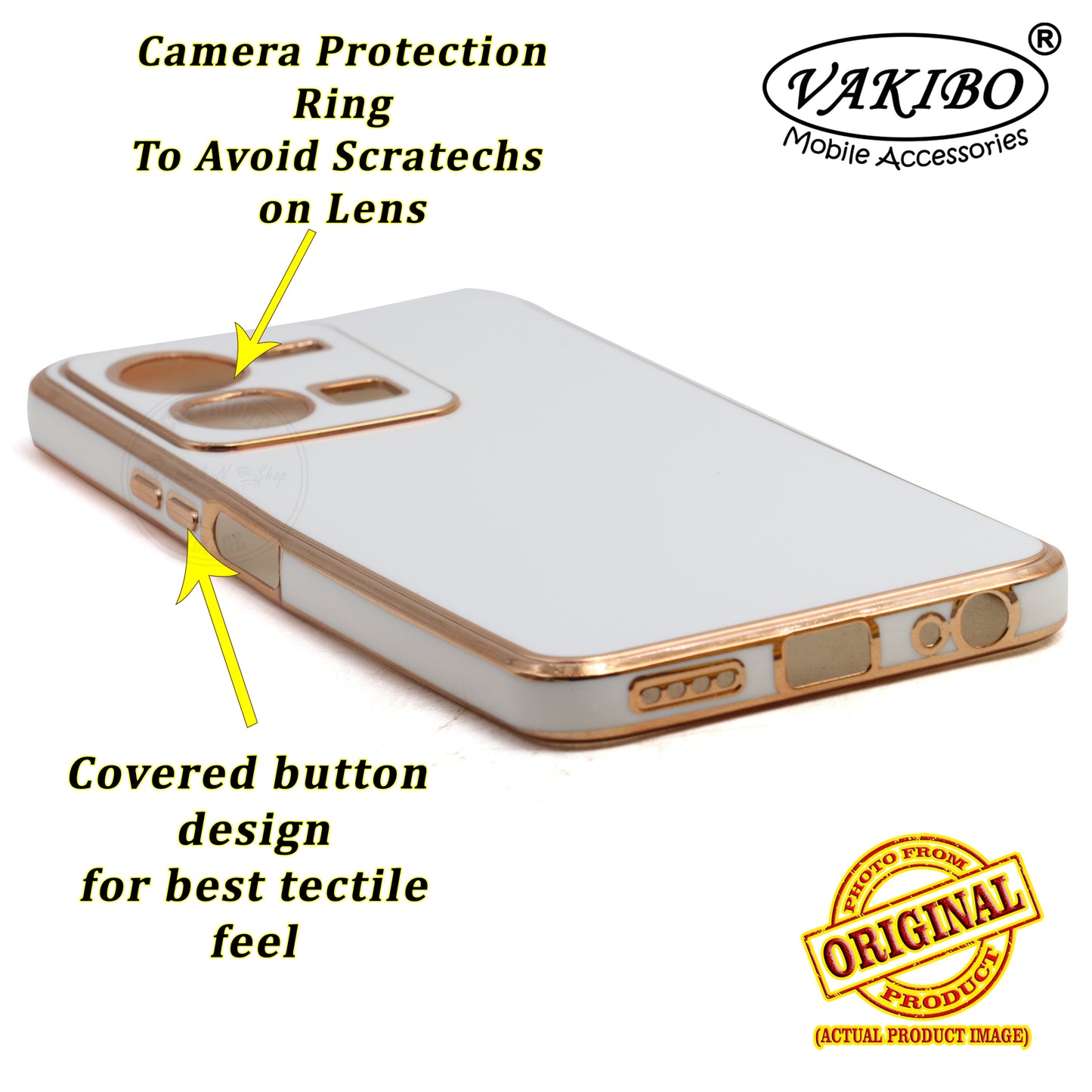 VAKIBO Golden Chrome Border White Coloured Soft TPU Back Cover Case With Camera Protection Suitable for Vivo Y35