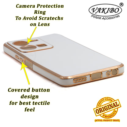 VAKIBO Golden Chrome Border White Coloured Soft TPU Back Cover Case With Camera Protection Suitable for Vivo Y35