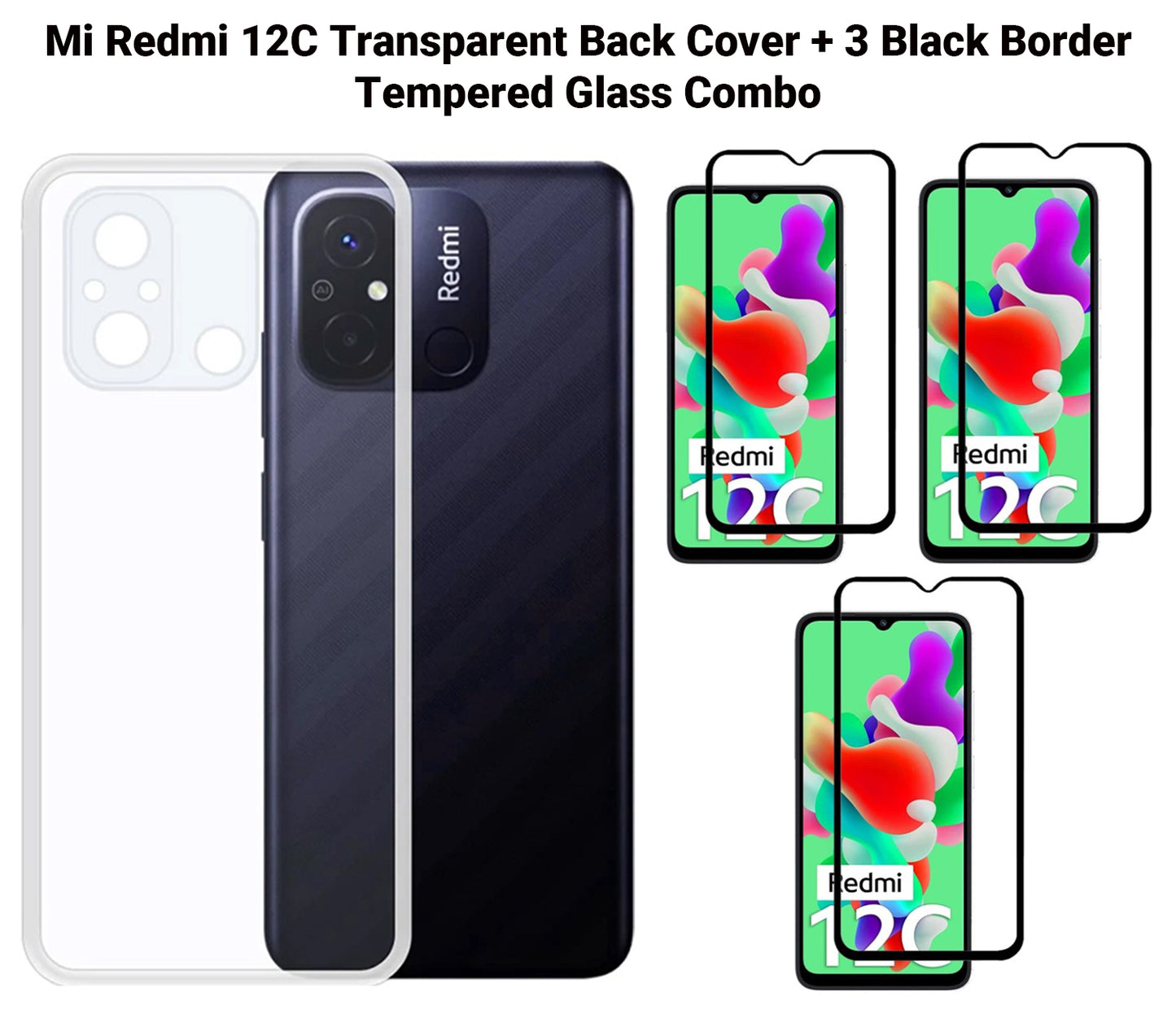 VAKIBO Premium Clear 1.5MM Thick Transparent Soft TPU Rubber Back Cover Case With Camera Protection Suitable for Mi Redmi 12C