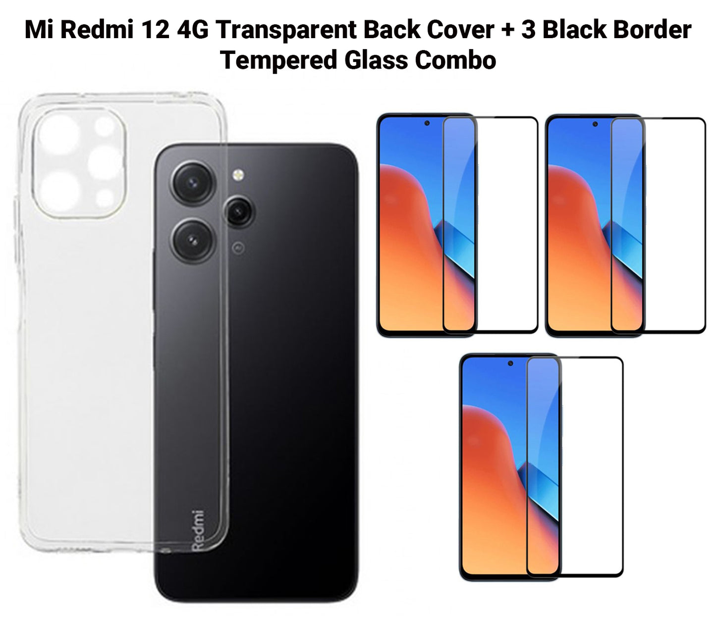 VAKIBO Super Premium Soft TPU Transparent Case With Dustplug,Side Grip,Corner Protection,lanyard Cuts,Camera Protection Suitable for Mi Redmi 12 4G