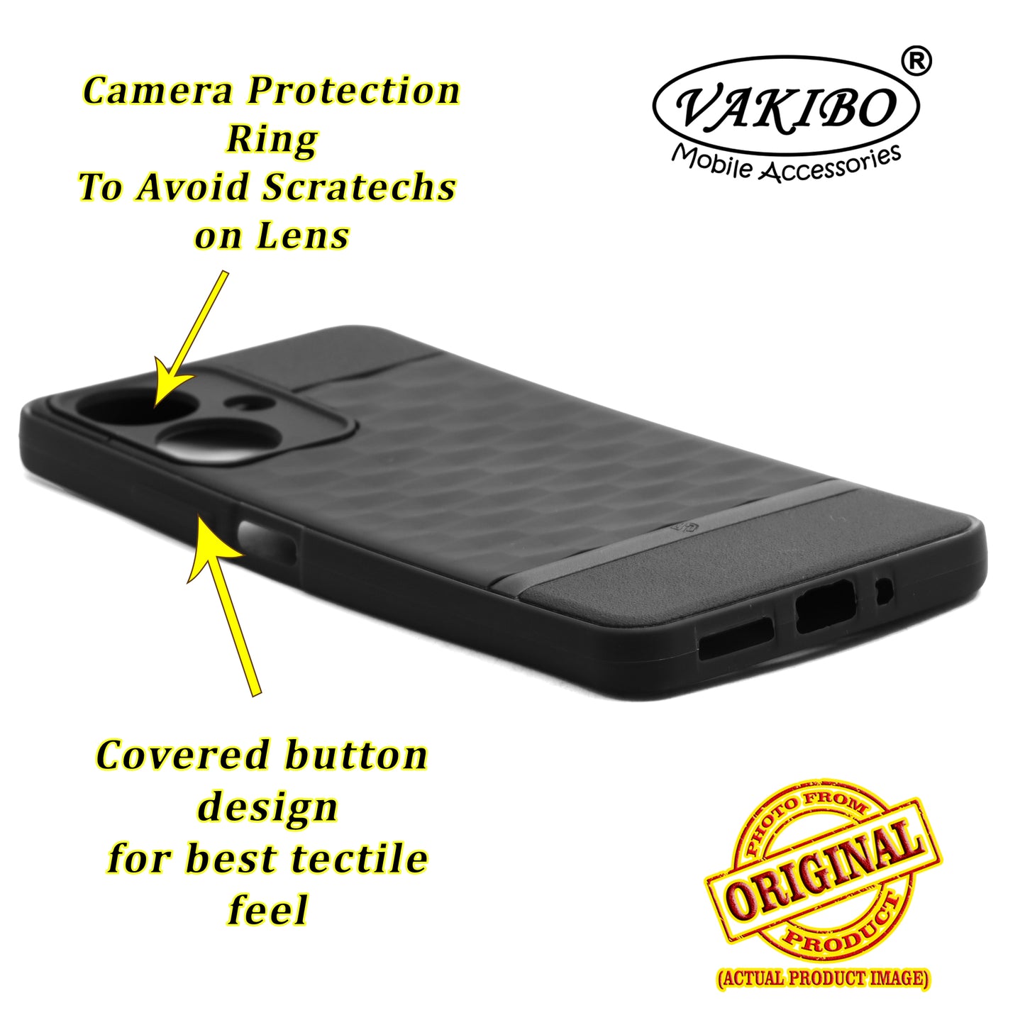VAKIBO Parallax Design Black Coloured Soft TPU Rubber Back Cover Case With Camera Protection Ring Suitable for Mi Redmi 13C