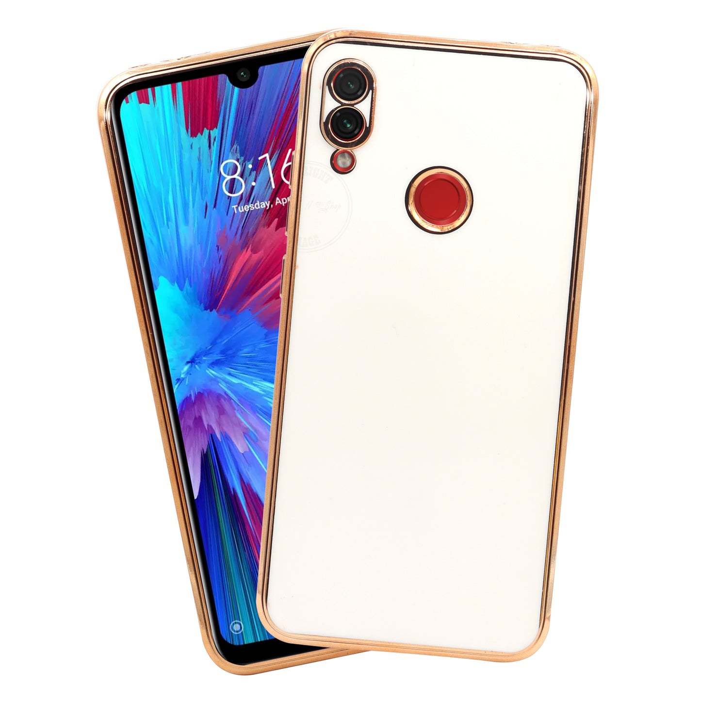 VAKIBO Golden Chrome Border White Coloured Soft TPU Back Cover Case With Camera Protection Suitable for Mi Redmi 7