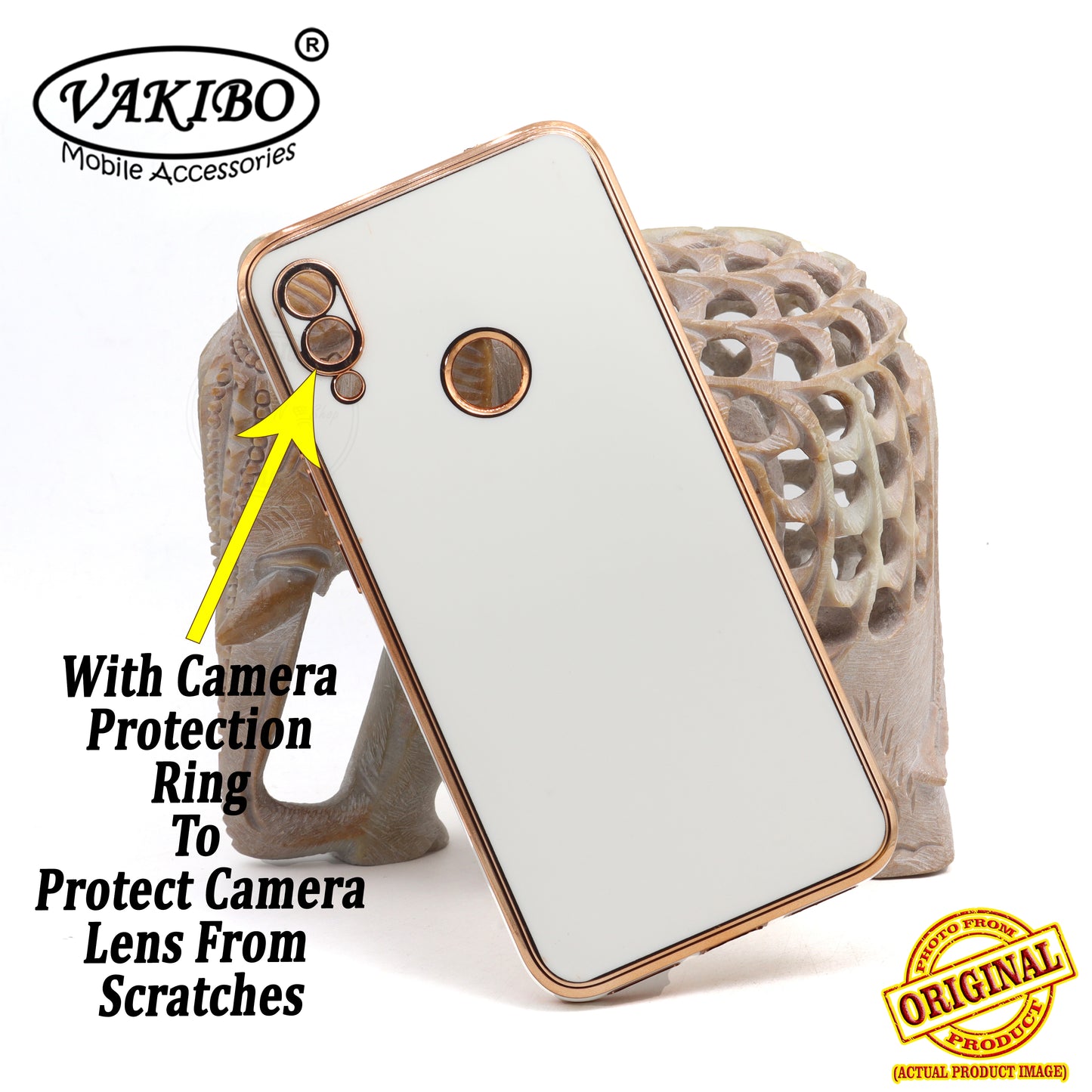 VAKIBO Golden Chrome Border White Coloured Soft TPU Back Cover Case With Camera Protection Suitable for Mi Redmi Y3