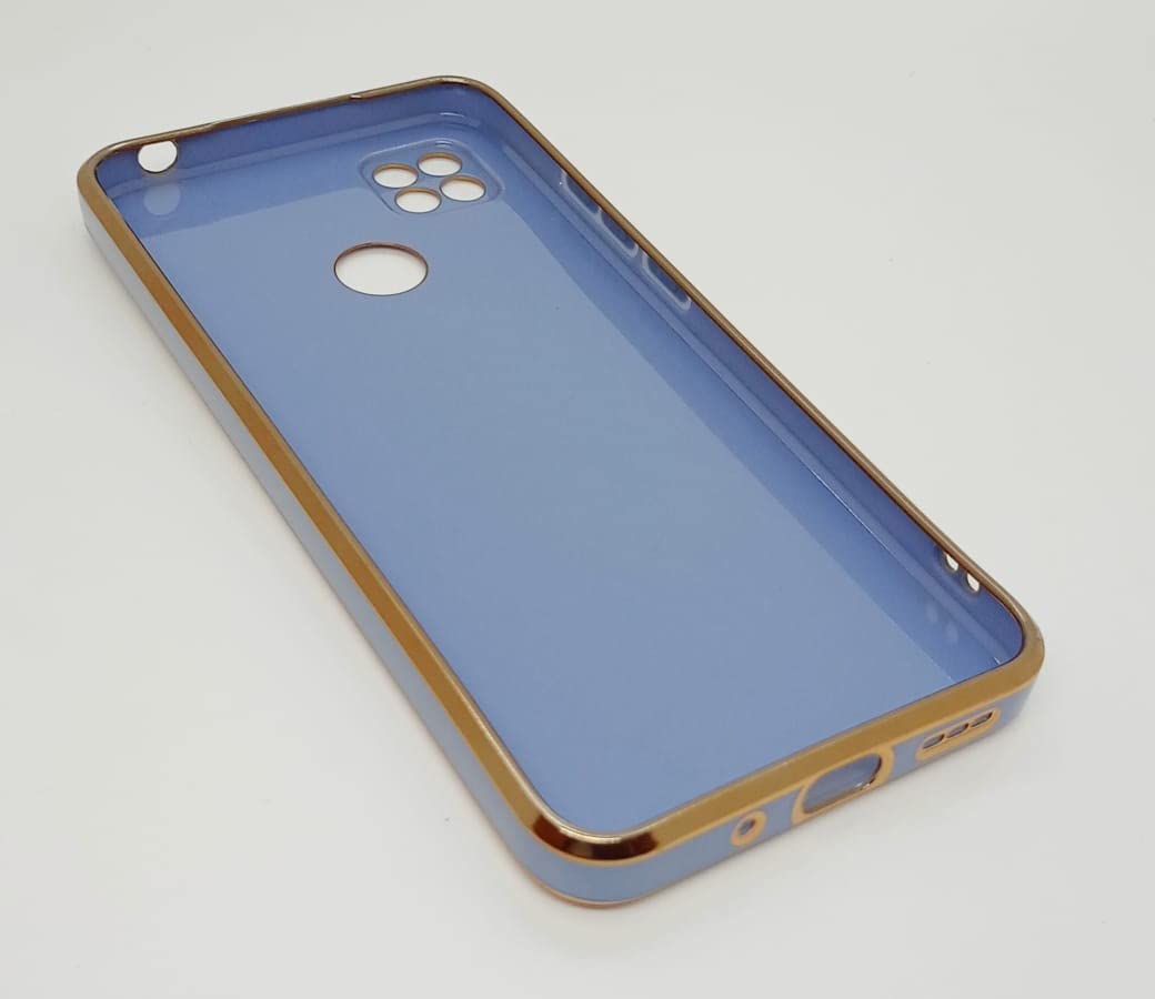 VAKIBO Golden Chrome Border Steel Blue Coloured Soft TPU Back Cover Case With Camera Protection Suitable for Mi Redmi 9