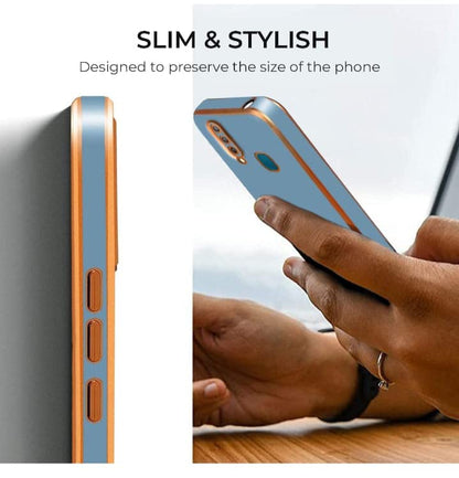 VAKIBO Golden Chrome Border Steel Blue Coloured Soft TPU Back Cover Case With Camera Protection Suitable for Mi Poco C31