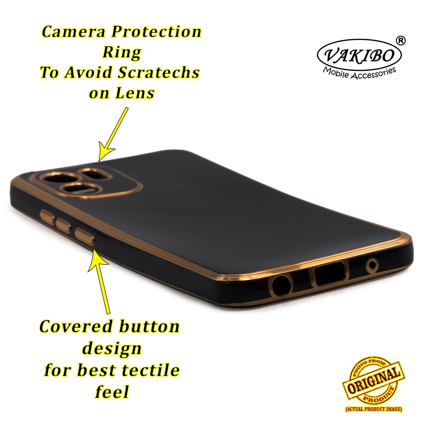 VAKIBO Golden Chrome Border Black Coloured Soft TPU Back Cover Case With Camera Protection Suitable for Mi Redmi A1