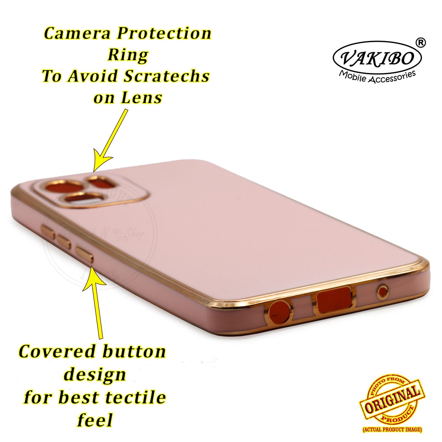 VAKIBO Golden Chrome Border Peach Coloured Soft TPU Back Cover Case With Camera Protection Suitable for Mi Redmi A1