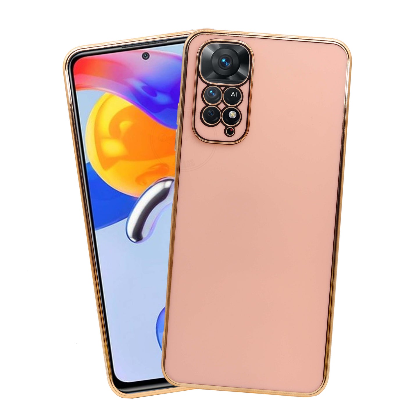 VAKIBO Golden Chrome Border Peach Coloured Soft TPU Back Cover Case With Camera Protection Suitable for Mi Redmi Note 11