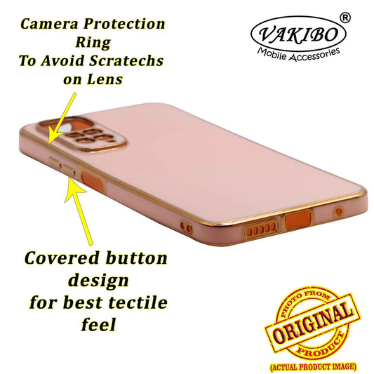 VAKIBO Golden Chrome Border Peach Coloured Soft TPU Back Cover Case With Camera Protection Suitable for Mi Redmi Note 11S