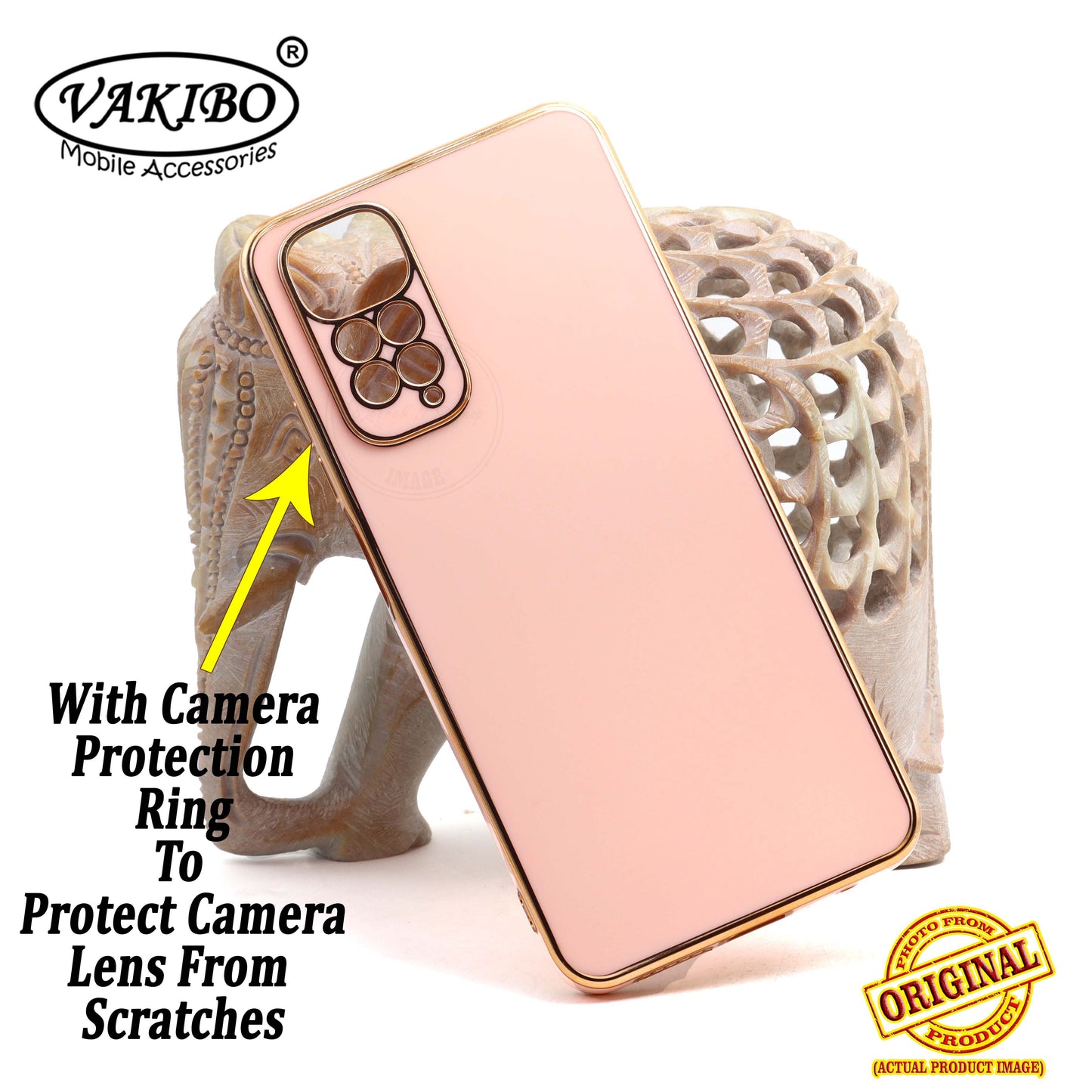 VAKIBO Golden Chrome Border Peach Coloured Soft TPU Back Cover Case With Camera Protection Suitable for Mi Redmi Note 11