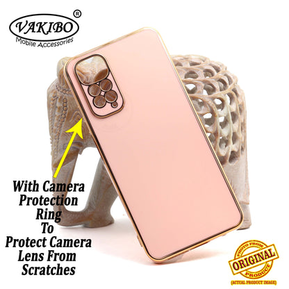 VAKIBO Golden Chrome Border Peach Coloured Soft TPU Back Cover Case With Camera Protection Suitable for Mi Redmi Note 11