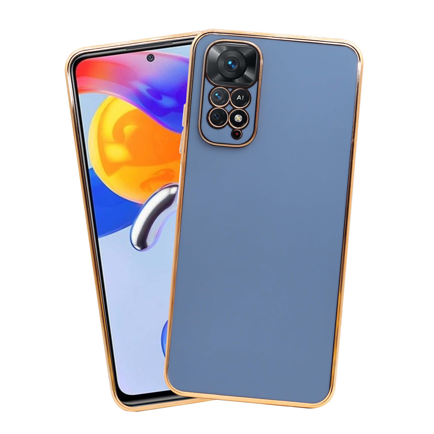 VAKIBO Golden Chrome Border Steel Blue Coloured Soft TPU Back Cover Case With Camera Protection Suitable for Mi Redmi Note 11